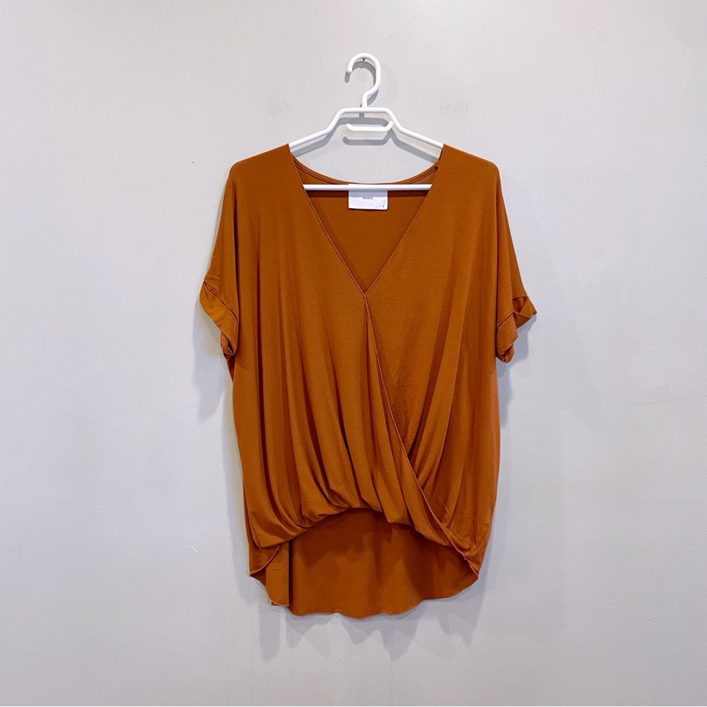 Okakie V-Neck Drape Blouse in Rust